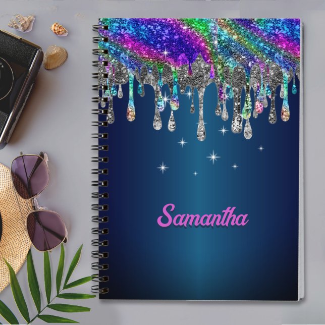 Cute modern Blue Glitter Drips monogram Notebook (Creator Uploaded)