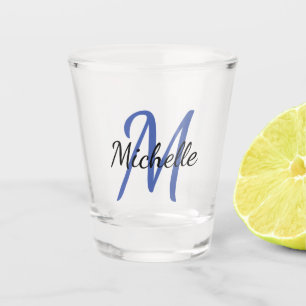 Cute Modern Blue Monogrammed Name + Initial Shot Glass