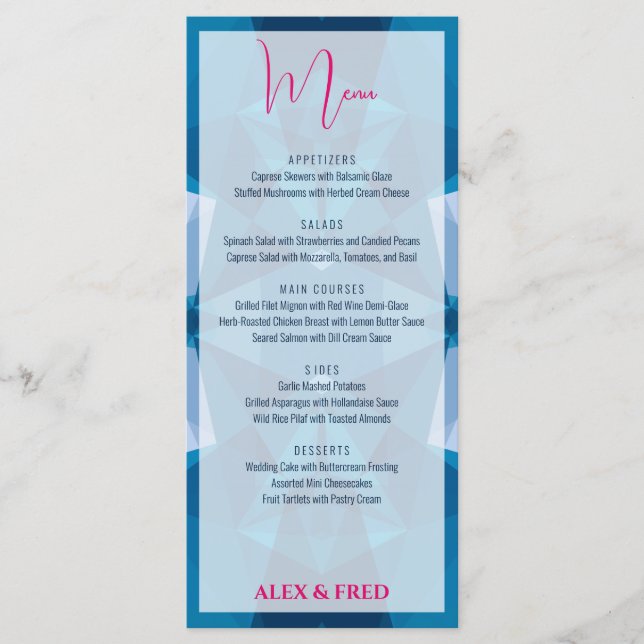 Cute Modern Blue Wedding Menu (Front)