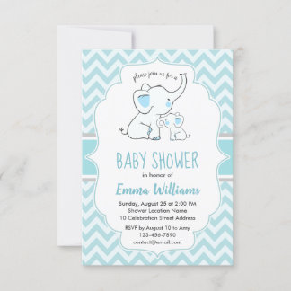 Cute Modern Blue White Elephant Boy Baby Shower Invitation