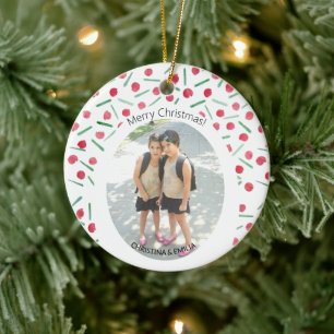 Cute Modern Boho Candy Cane One Photo  Ceramic Ornament