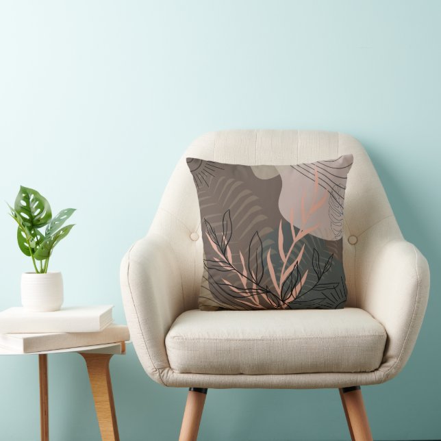 Cute Modern Boho Floral Brown Throw Pillow (Chair)