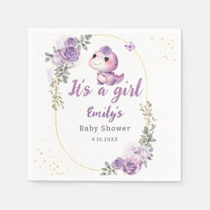 Cute Modern Boho Watercolor Dinosaur floral girl  Napkin