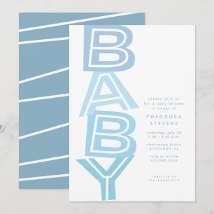 Cute modern bold light blue boy baby shower invitation
