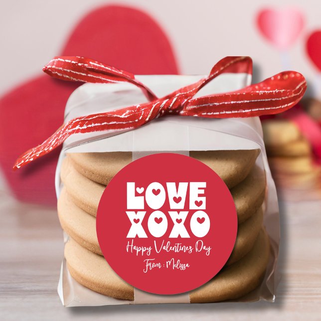 Cute Modern Bold Red Valentine's Day Love XOXO Classic Round Sticker (Creator Uploaded)