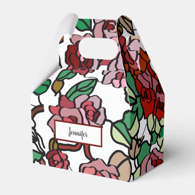 Cute Modern Bright Red Flowers Favor Box (Front Side)
