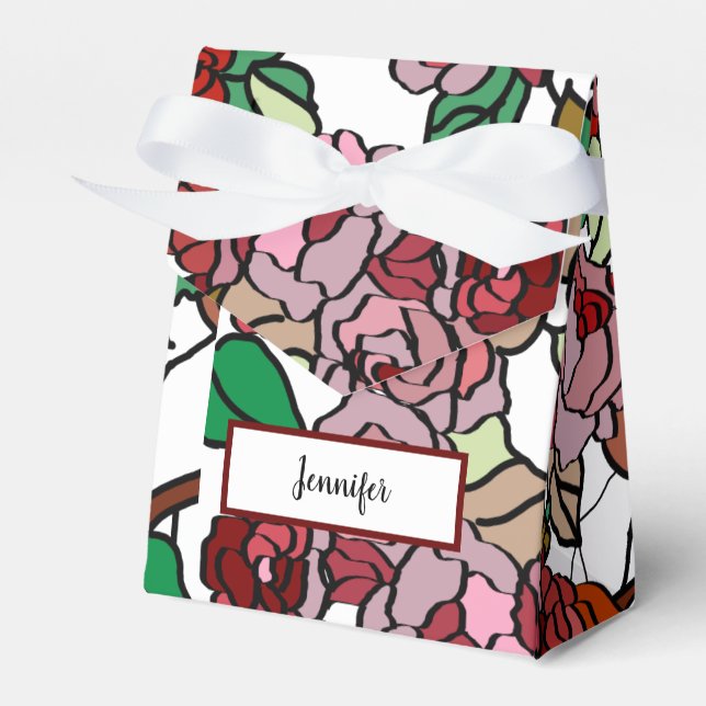 Cute Modern Bright Red Flowers Favor Box (Front Side)