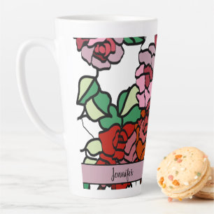 Cute Modern Bright Red Pink Flowers Latte Mug