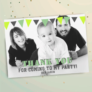 Cute Modern Bunting Flags Photo Birthday Thank You Card