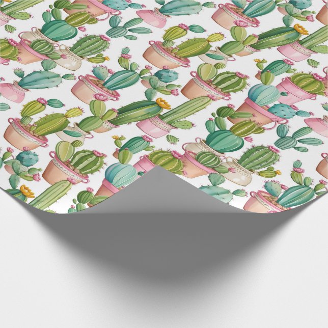 Cute Modern Cacti Patterned  Wrapping Paper (Corner)