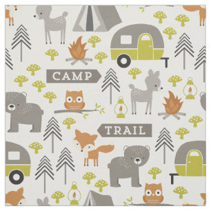 Cute Modern Camper and Baby Animals Fabric