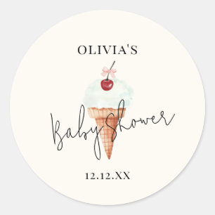 Cute Modern Cherry Scoop Ice Cream Baby Shower  Classic Round Sticker