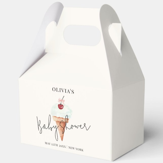 Cute Modern Cherry Scoop Ice Cream Baby Shower  Favor Box (Back)