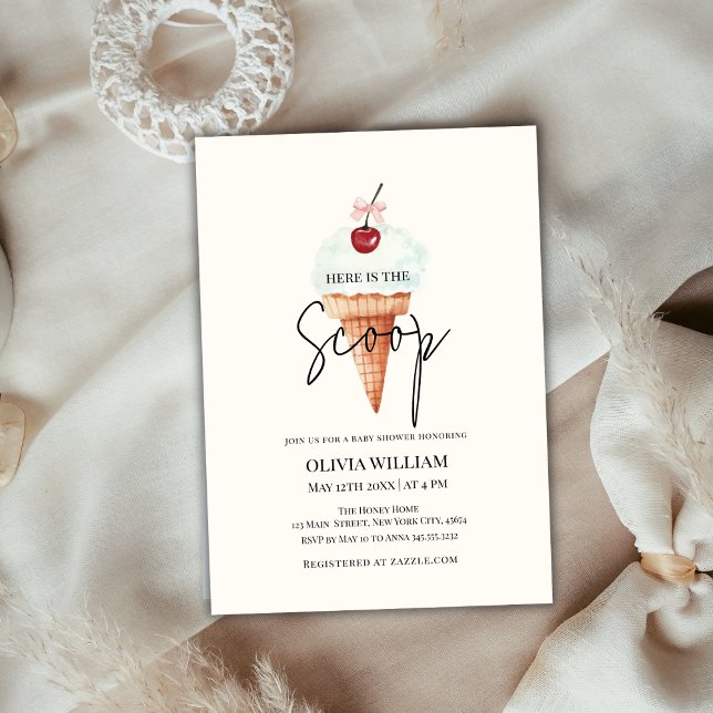 Cute Modern Cherry Scoop Ice Cream Baby Shower Invitation (Cute Modern Cherry Scoop Ice Cream Baby Shower Invitation)