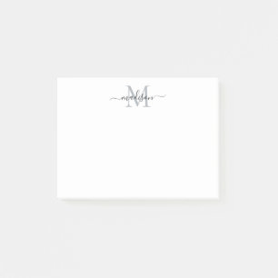 Cute Modern Chic Girly Script Monogram Black Grey Post-it Notes