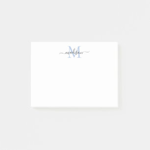 Cute Modern Chic Girly Script Monogram Dusty Blue Post-it Notes