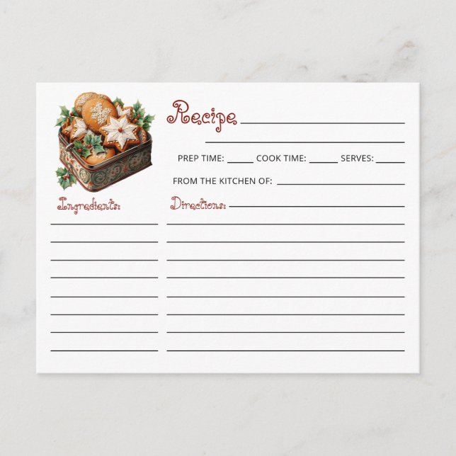 Cute Modern Christmas Cookie Exchange Recipe  Postcard (Front)