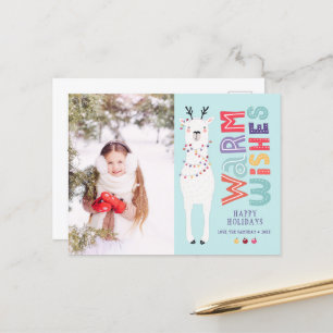 Cute Modern Christmas Llama String Lights Photo Holiday Postcard