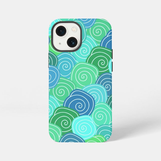 Cute Modern Circles Whimsical Pattern Blue Green  iPhone Case (Back)