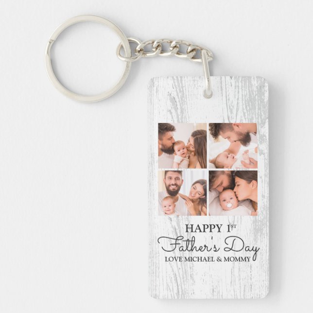 Cute Modern Collage Happy First Fathers Day Keychain (Front)
