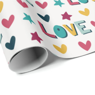 Cute Modern Colorful Love and Hearts Pattern Wrapping Paper