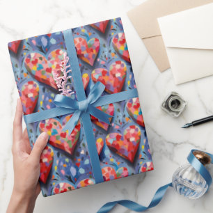 Cute Modern Colorful Valentine Love Hearts Pattern Wrapping Paper