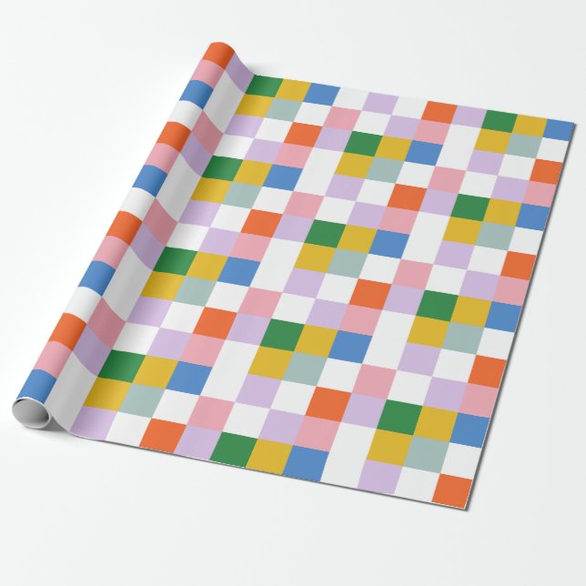Cute Modern Colourful Big Chequered Pattern  Wrapping Paper (Unrolled)