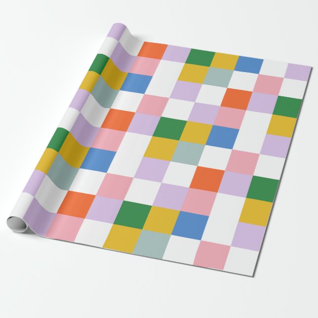 Cute Modern Colourful Big Chequered Pattern  Wrapping Paper (Unrolled)