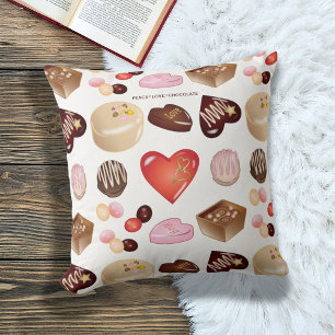 Cute Modern Colourful Chocolate Candy Heart Patter Throw Pillow