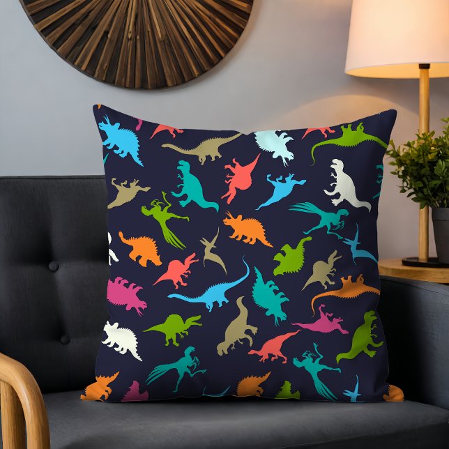 Cute Modern Colourful Fun Dinosaur Kids Pattern Throw Pillow (Creator Uploaded)
