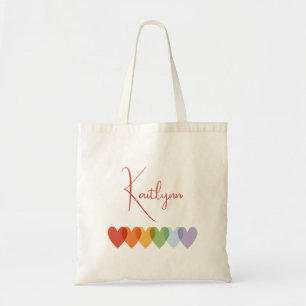 Cute Modern Colourful Rainbow Hearts Kids Girls Tote Bag