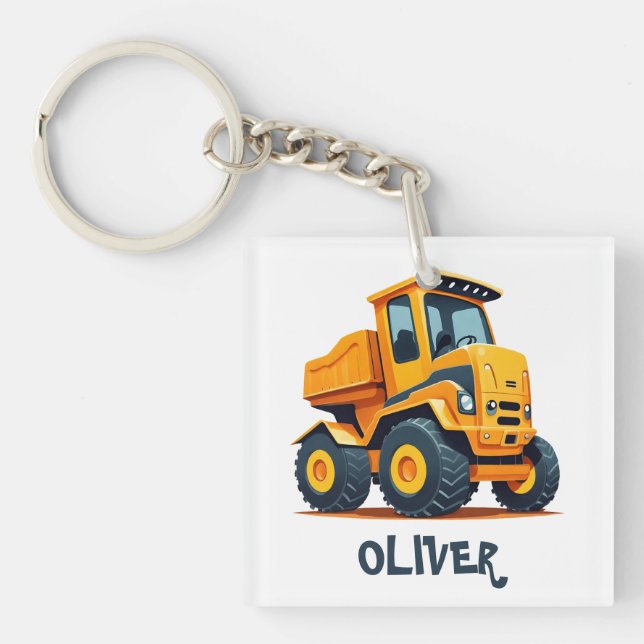Cute Modern Construction Truck Personalized Keychain (Front)