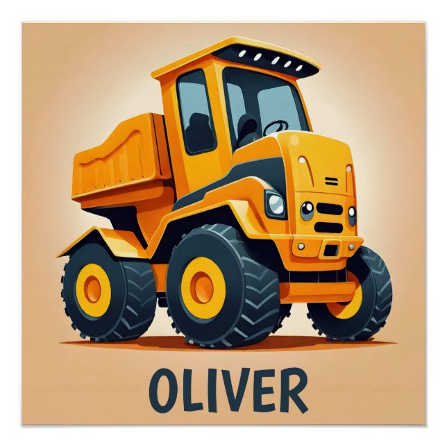 Cute Modern Construction Truck Personalized Poster (Front)