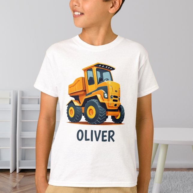 Cute Modern Construction Truck Personalized T-Shirt (Creator Uploaded)