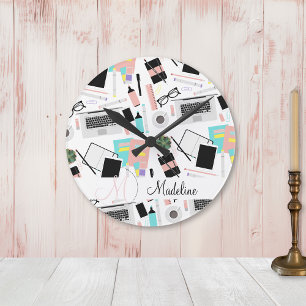 Cute Modern Custom Desktop Pattern Round Clock