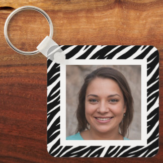 Cute Modern Custom Name Photo Black White Zebra Keychain