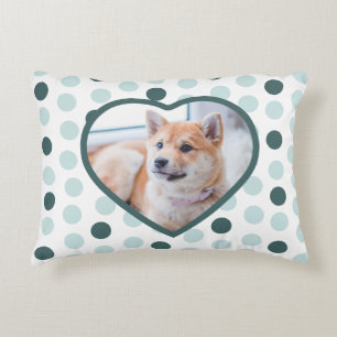Cute Modern Custom Pet Photo Dog Heart Green Mint Accent Pillow