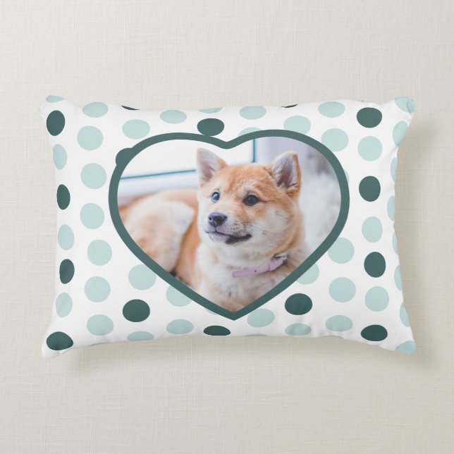 Cute Modern Custom Pet Photo Dog Heart Green Mint Accent Pillow (Front)