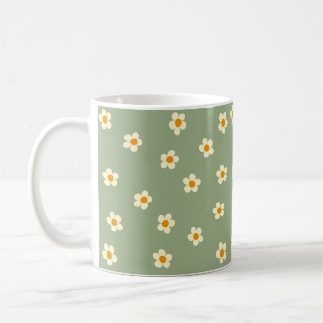 Cute Modern Daisies Pattern Green Coffee Mug (Left)