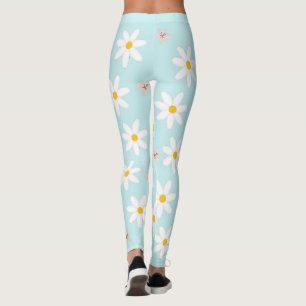 Cute Modern Daisy lily flower Rustic seamless Leggings