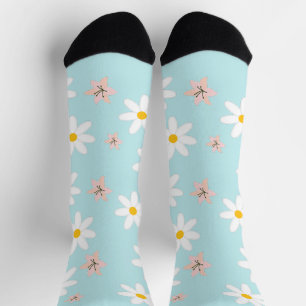 Cute Modern Daisy lily flower Rustic seamless  Socks