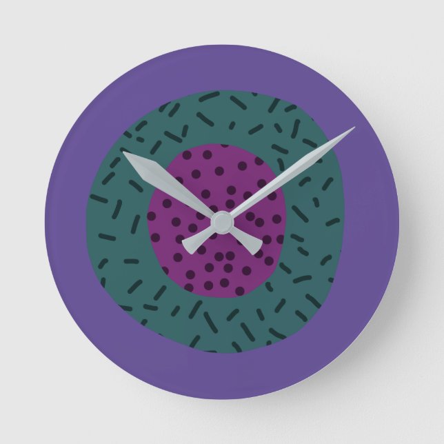 Cute Modern Design Colourful Purple Green  Round Clock (Front)