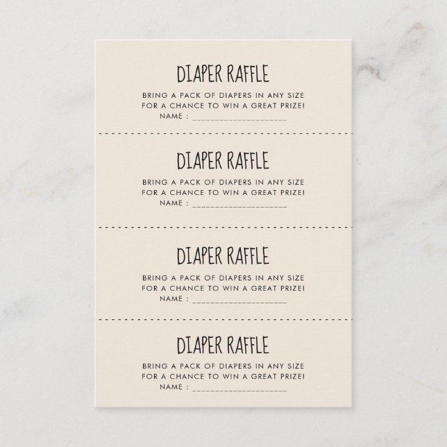 Cute modern Diaper Raffle game card (Front)