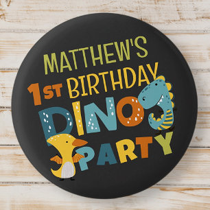 Cute Modern Dino Dinosaur Kid's Birthday Party 1 Inch Round Button