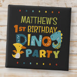 Cute Modern Dino Dinosaur Kid's Birthday Party 2 Inch Square Button<br><div class="desc">Composed of fun sans serif handwritten typography; Cute T-REX dinosaurs in the backgroud

This is designed by Select Party Supplies,  exclusive for Zazzle.

Available here:
http://www.zazzle.com/store/selectpartysupplies</div>