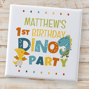 Cute Modern Dino Dinosaur Kid's Birthday Party 2 Inch Square Button