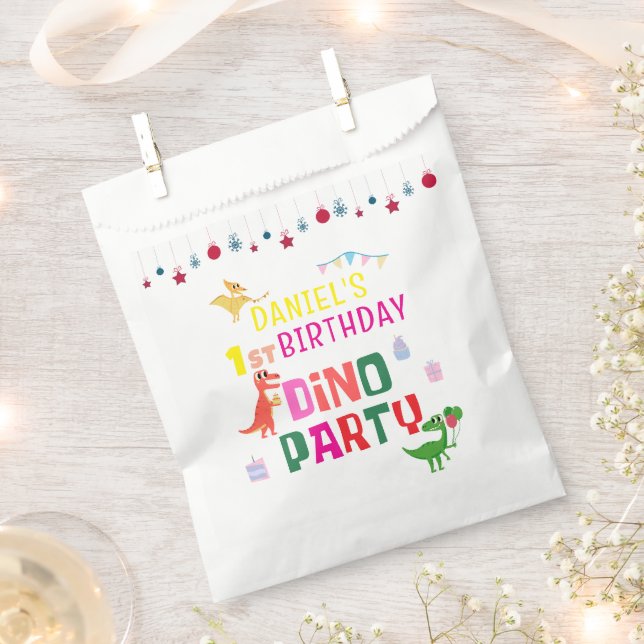 Cute Modern Dino Dinosaur Kid's Birthday Party Favour Bag (Clipped)