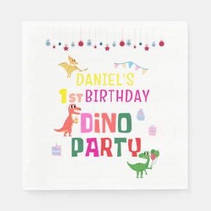 Cute Modern Dino Dinosaur Kid's Birthday Party Napkin