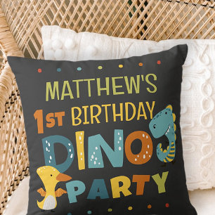 Cute Modern Dino Dinosaur Kid's Birthday Party Throw Pillow