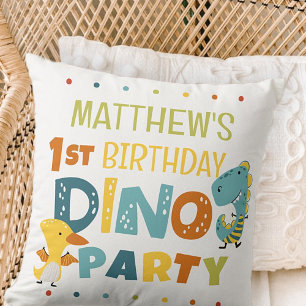 Cute Modern Dino Dinosaur Kid's Birthday Party Throw Pillow
